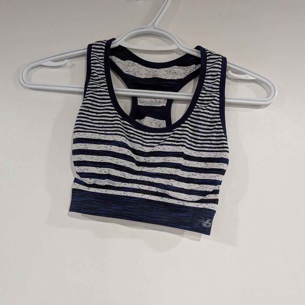 New Balance Space Dye Striped Sports Bra Navy Blue White Size Small